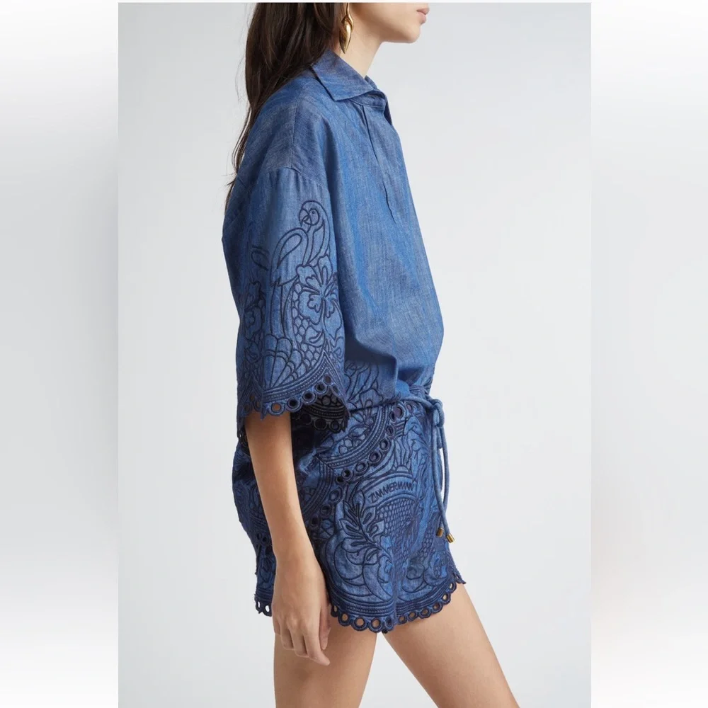 Zimmermann Coco Embroidered Denim Shirt Size 1 USA size 6 NWT - Picture 4 of 7